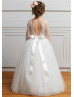 Ivory Tulle Sparkle Sequin Open V Back Flower Girl Dress Kids Wedding Tutu Dress